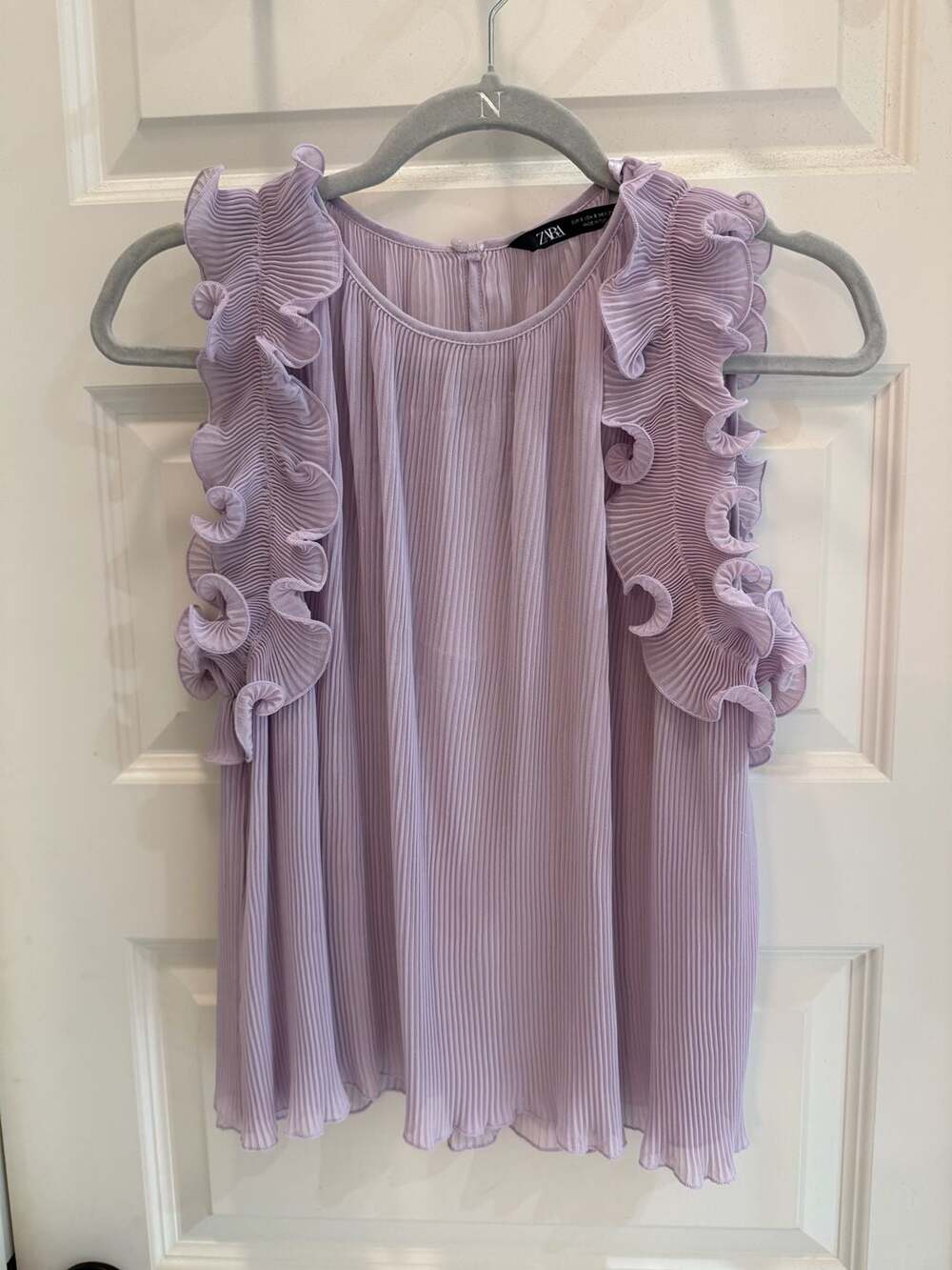 Zara Pleated Ruffle Detail Blouse in Lilac
